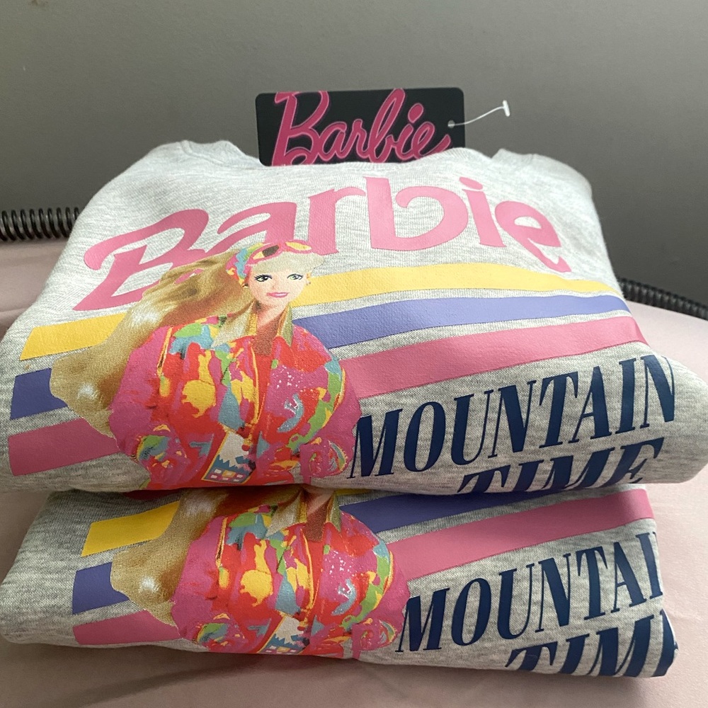 Barbie sweater. Brand new with tag gray with pink . Cozy stylish and colorful.